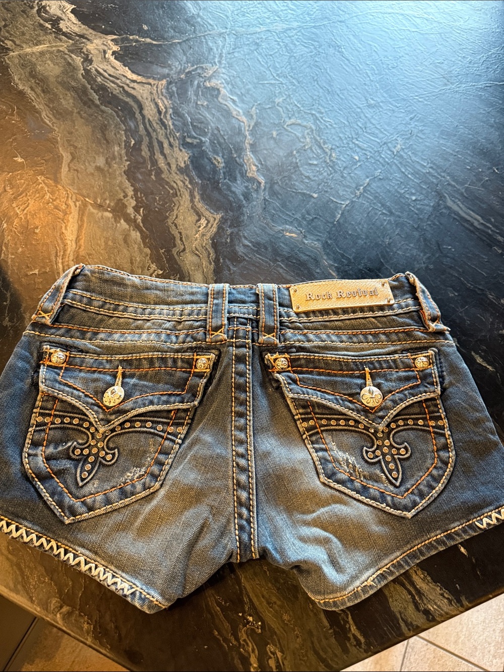 Rock Revival Jen Women's Dark Blue Embellished Denim Shorts